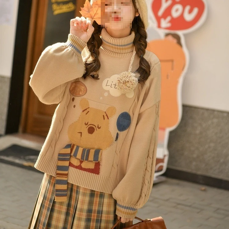 

Girls' high collar pullover bear sweater autumn and winter Fried Dough Twists lazy cute girl