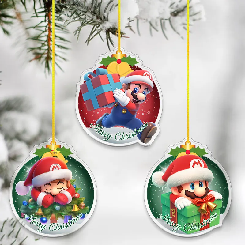 8 سنتيمتر الاكريليك قلادة الديكور لسوبر ماريو بروس شجرة عيد الميلاد شنقا الديكور اكسسوارات أنيمي الأميرة الخوخ هدية #4