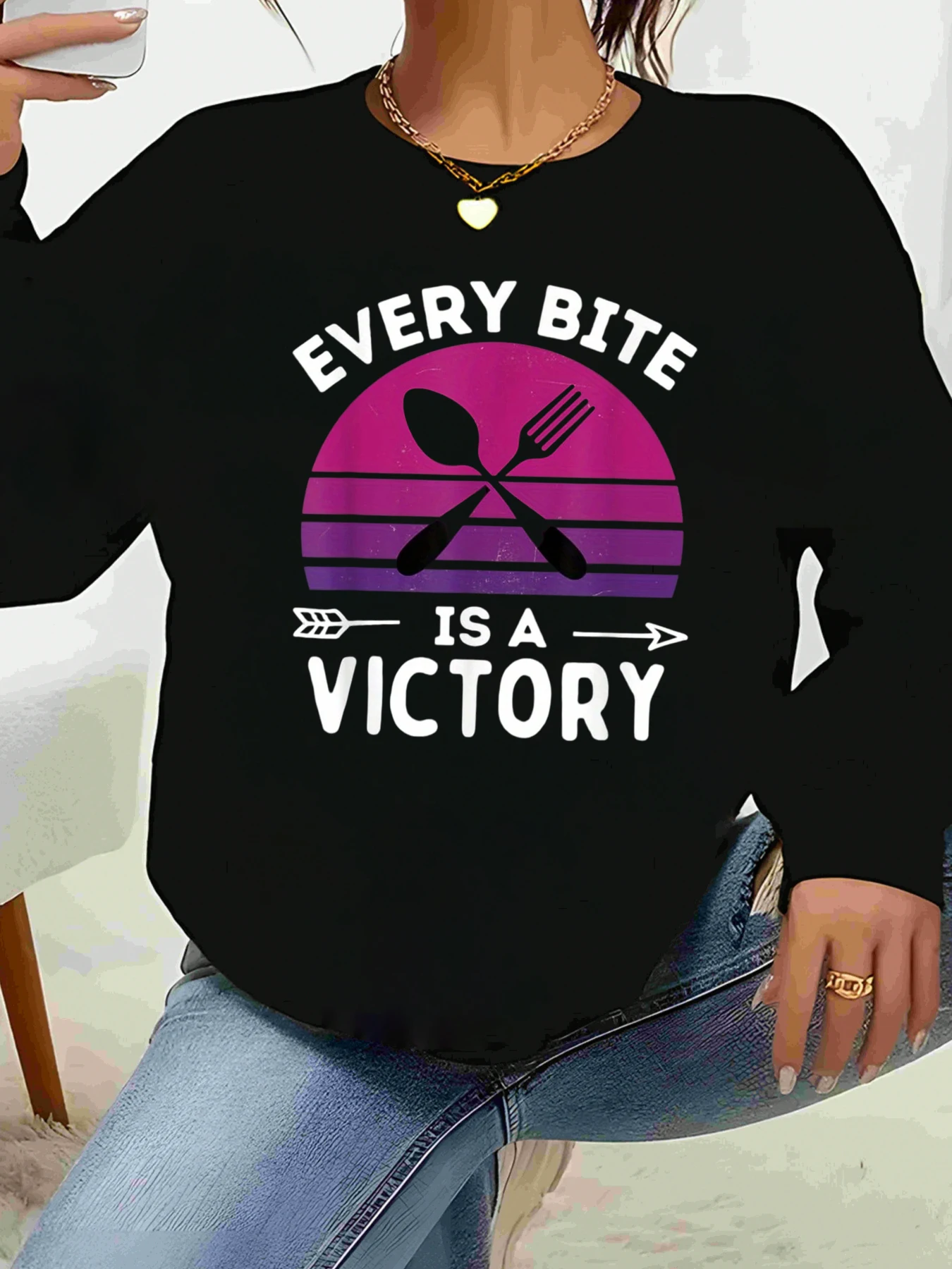 

Женская толстовка с длинными рукавами и графическим принтом Every Bite Is a Victory, повседневная одежда, наряд для любителей еды