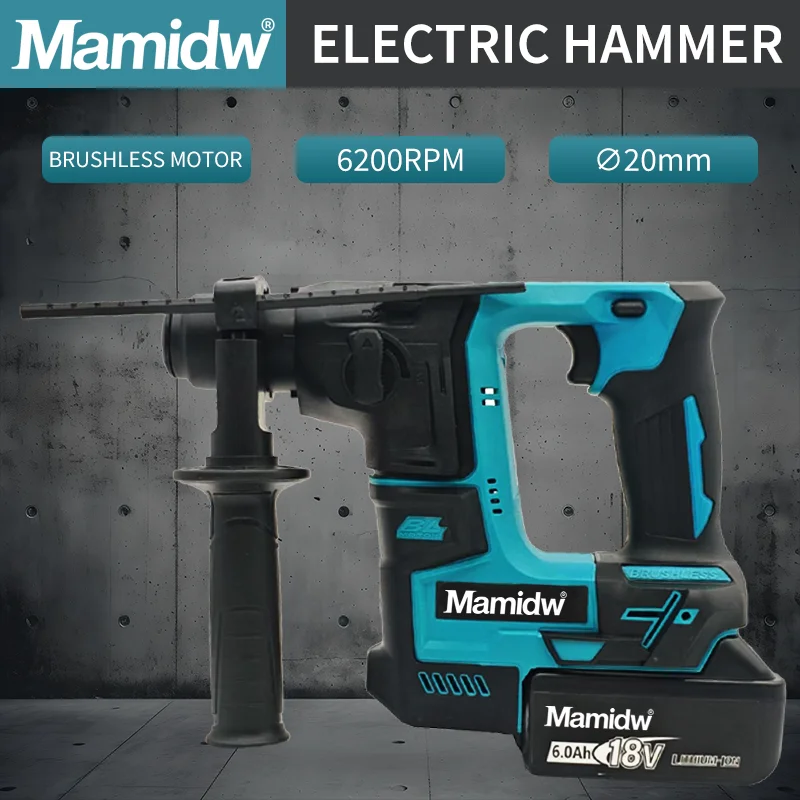 Mamidw Bürstenloser Akku-Bohrhammer, 4800 Schläge pro Minute, 1200 U/min, Bohrhammer für Betonwände und Mauerwerk, für Makita 18V Akku