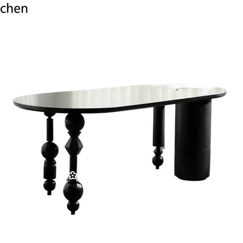 HXL solid wood special-shaped dining table home study desk retro oval workbench