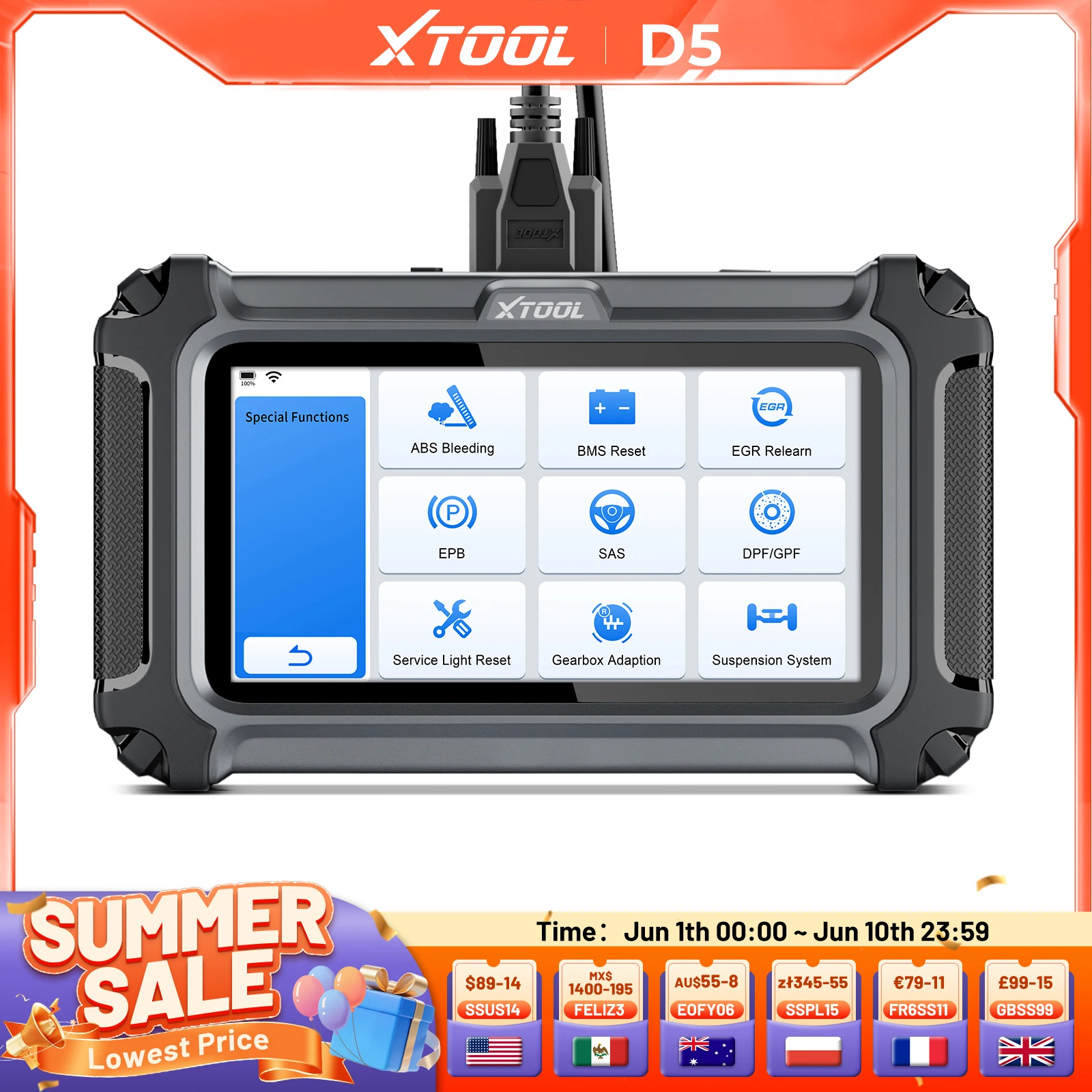 

XTOOL D5 OBD2 Car Diagnostic Tool Auto VIN Automotive Scanner OIL Reset Injector Code Built-in FCA/CANFD Lifetime Free Update