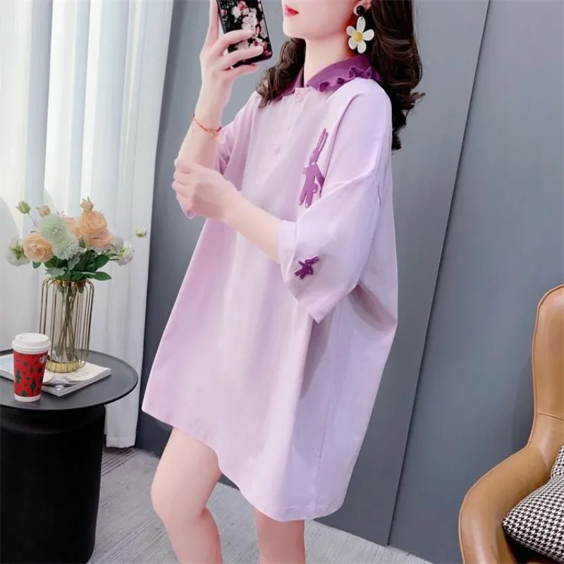 

Polo Neck T Shirt for Women Summer Outfit Baggy Woman Tshirt Short Sleeve Polyester Korean Style Clothing Sales High Quality New