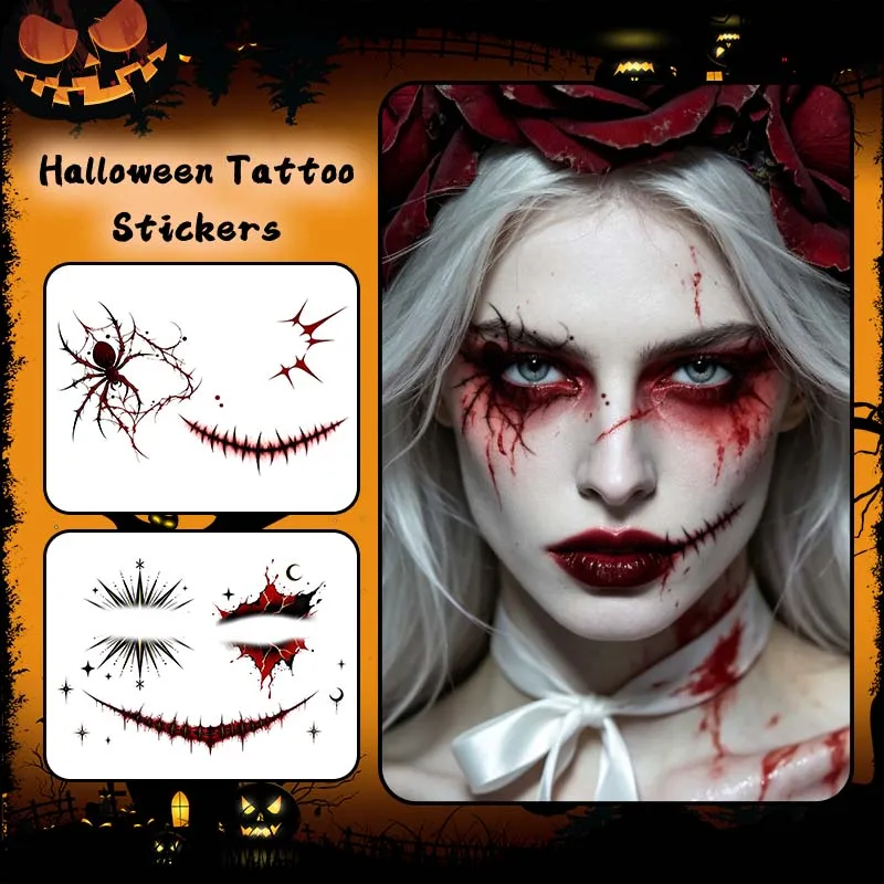 Halloween Torn Mouth & Scar Temporary Tattoo Stickers, Long-lasting and Waterproof, Party & Role-playing Makeup, For Face, Arm