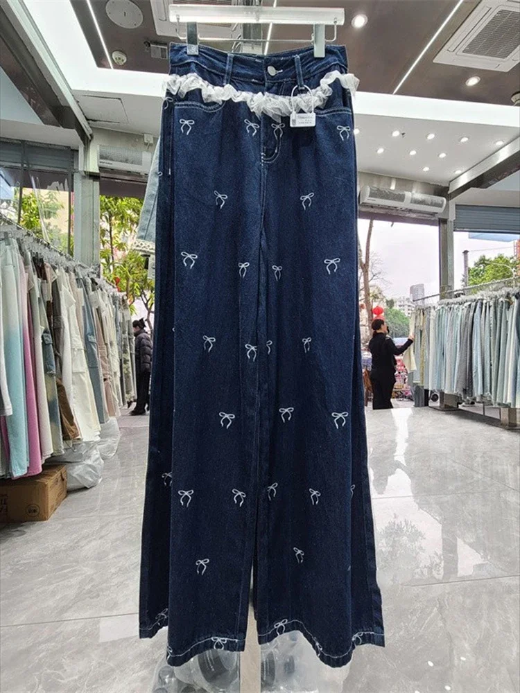 

Весна/Лето 2022, новые брюки-тапочки, женские дизайнерские кружевные сращивания грибов, уникальные широкие джинсы для отдыха в стиле ретро