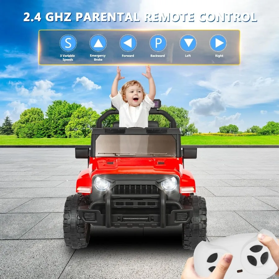 ركوب كهربائي للأطفال 12 فولت مع جهاز تحكم عن بعد، مركبة كهربائية للطرق الوعرة للأطفال، سيارة شاحنة بعجلات تعمل بالبطارية، مع عمل