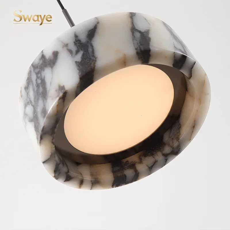 Natural Stone Luxury LED Ceiling Pendant Light Circle Art for Bedroom Dinning Room Chandelier Home Decor Indoor Lighting Fixture