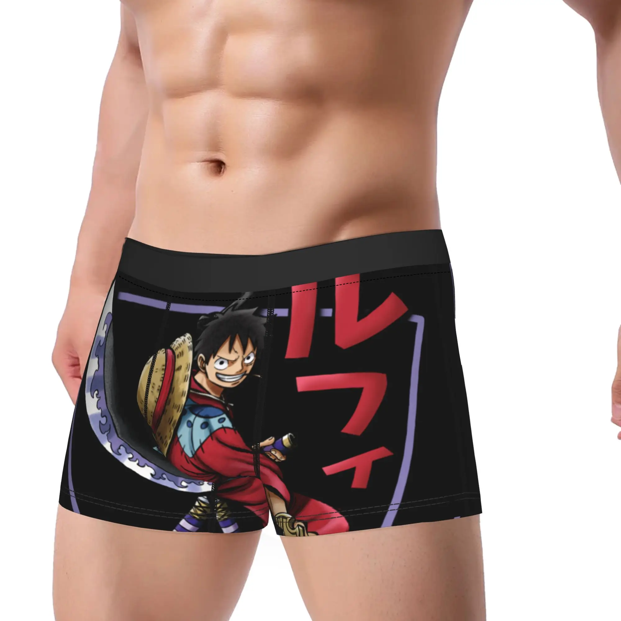 One Piece Anime Luffy Wano Costume Illustration Long Underpants Breathbale Panties Ventilate Shorts Boxer Briefs