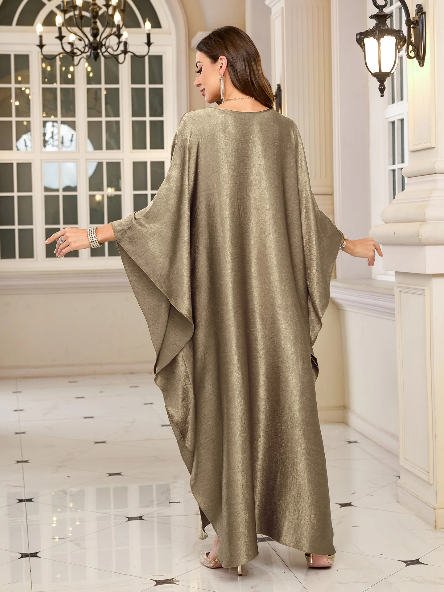 Plus Size-Kaftan-Kleider für Damen, glitzerndes Glitzer-Kaftan mit Fledermausärmeln, Vertuschung, Strand-Maxikleid, Loungewear – Detail 4