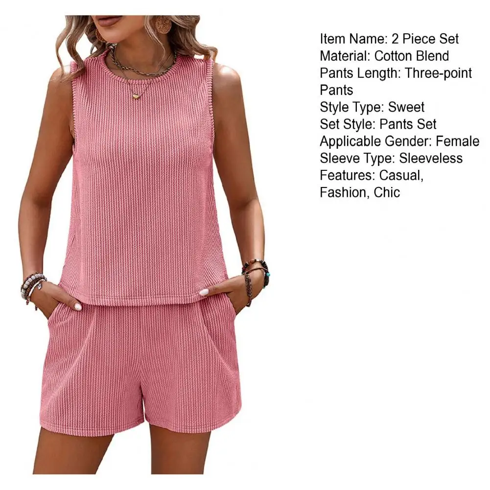 

Womens Summer 2 Piece Shorts Sets Sleeveless Vest Tops And High Waist Shorts With Pockts Casual Ribbed Loungewear Tracksuit