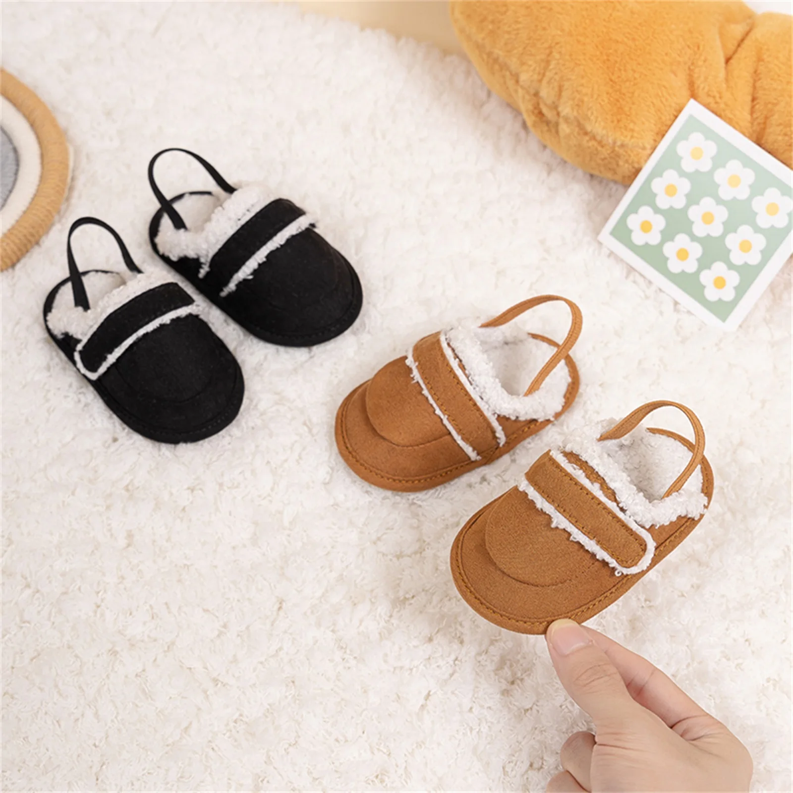 VISgogo Kids Baby Winter Slippers Contrast Color Open Back Warm Slippers Non Slip House Shoes for Toddlers Indoor Outdoor