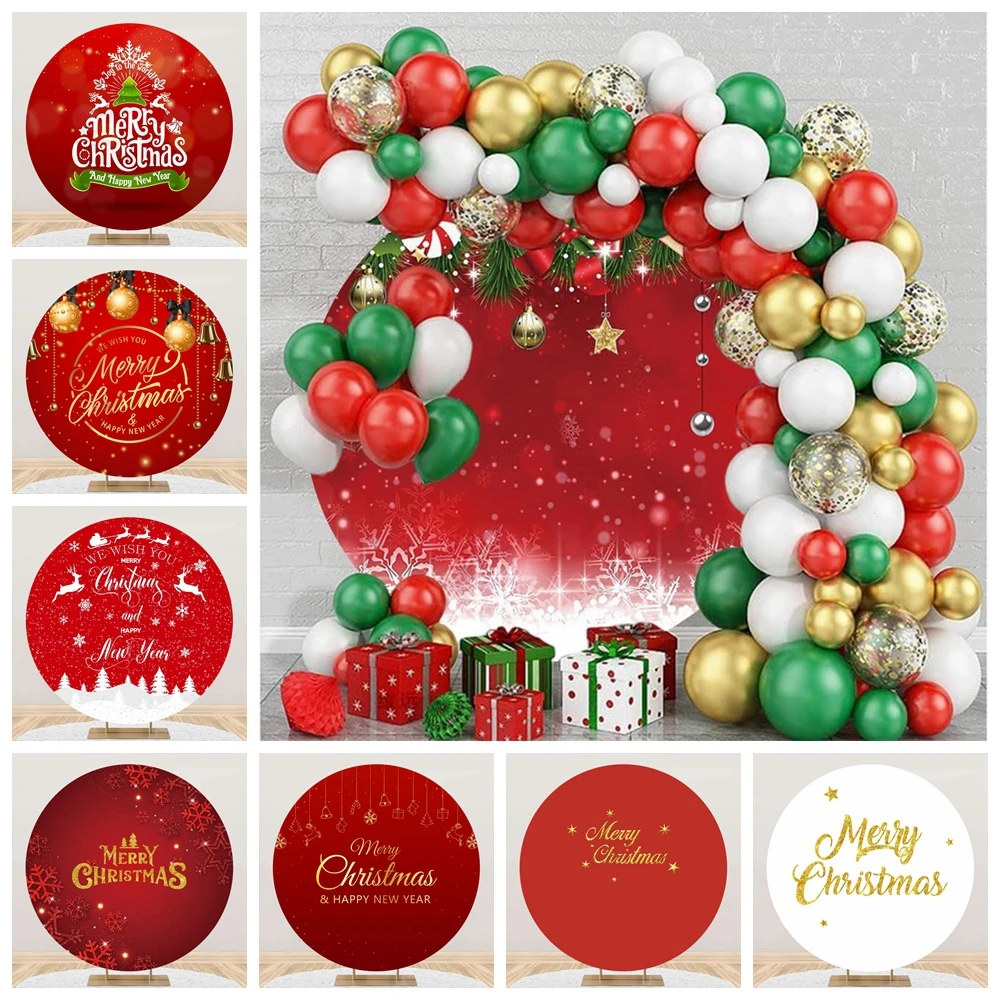 

Christmas Round Backdrop Cover for Photography Red JingleBell Snowflake Winter Xmas Party Circle Background Decor Photo Studio