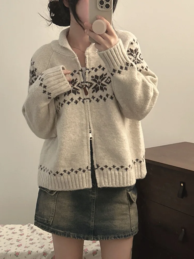 

Шикарный осенне-зимний свободный крой, длинный вязаный свитер, женский модный ретро цветной дизайн, повседневная верхняя одежда для поездок на работу