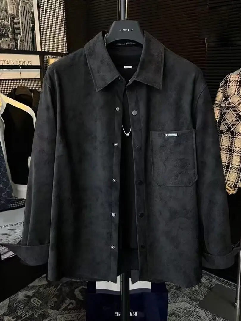 

Замшевая длинная све премиум-класса, повседневная одежда для мужчин, свободная посадка, весна-осень, модная универсальная молодежная одежда Ciwalk для поездок на работу, 2) Sle