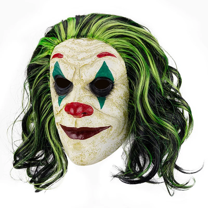Clown-Maske mit grüner Perücke, Halloween-Kostümzubehör, Party-Cosplay-Masken – Detail 4