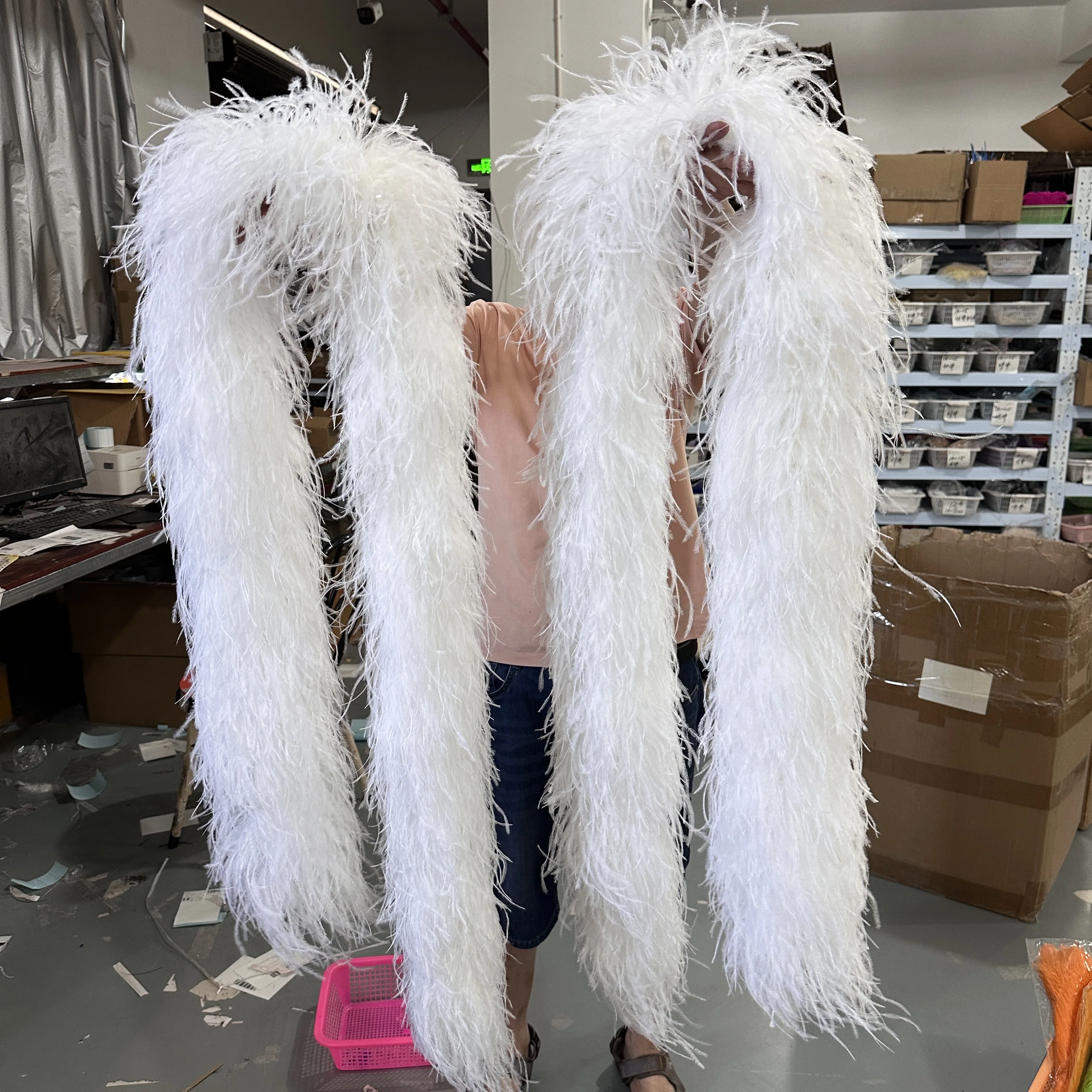 Luxury 200CM Natural White Fluffy Ostrich Feather Boa 6-20PLY for Wedding Burlesque Carnival Cosplay Party Photo Shoot Decor