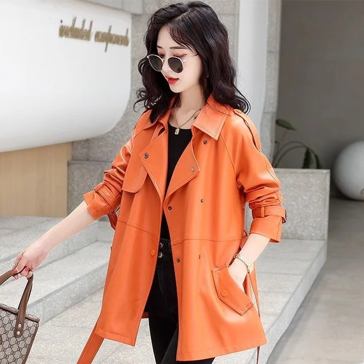 

Женская кожаная куртка Ning, весна-осень 2025, новая, в корейском стиле, свободного кроя, повседневная, кожаная ветровка