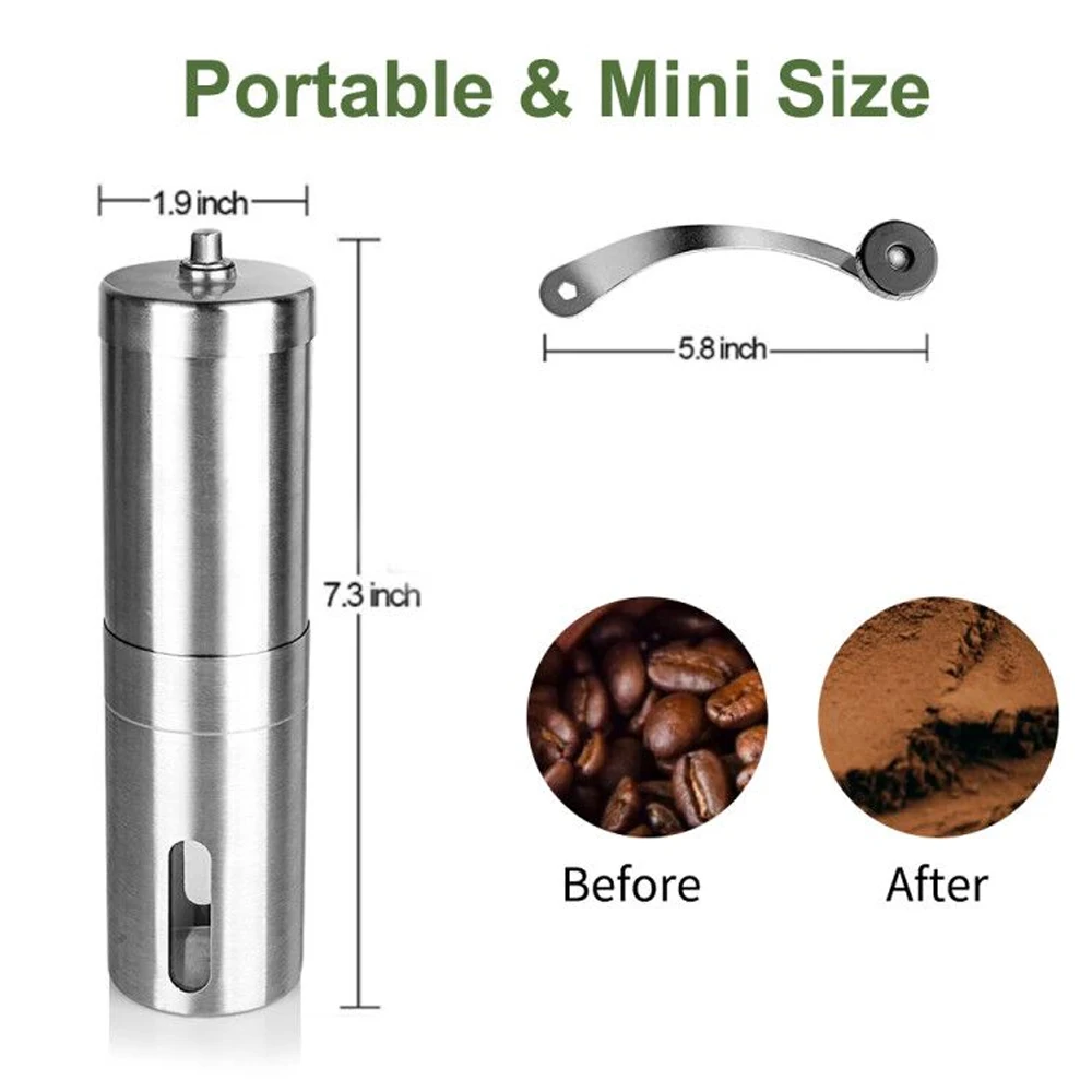 350ML French Press Portable Press Coffee Maker with Coffee Plunger Filter Tarvel Mug Pot Stainless Steel Manual Coffee Grinder