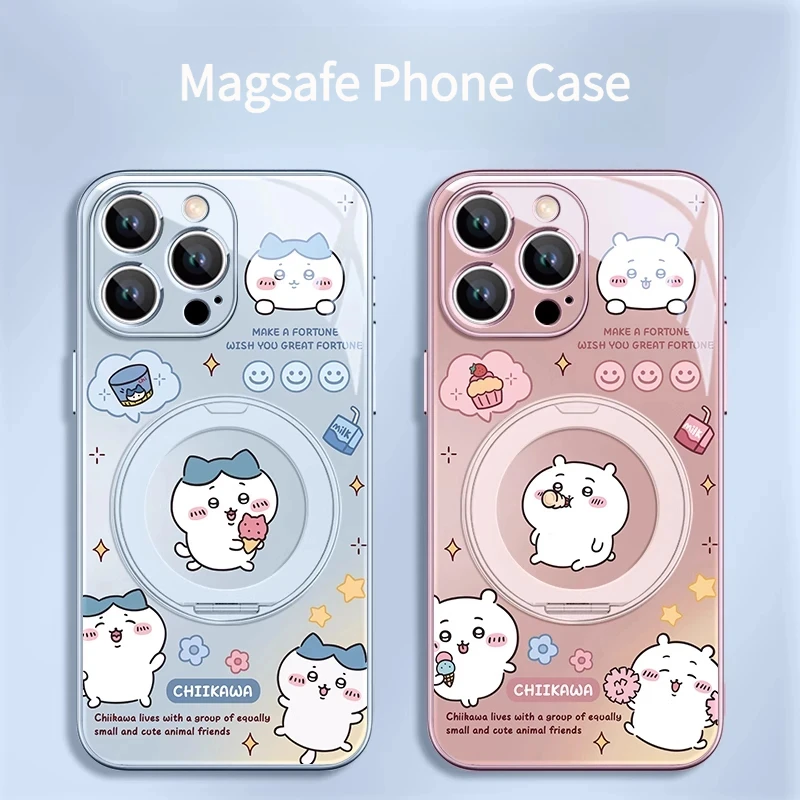 Cute Cartoon Chiikawa Ring Holder Phone Case for iphone 17 Pro Max Air 16 15 14 Plus 13 12 Anime Wireless Magnetic Bumper Cover