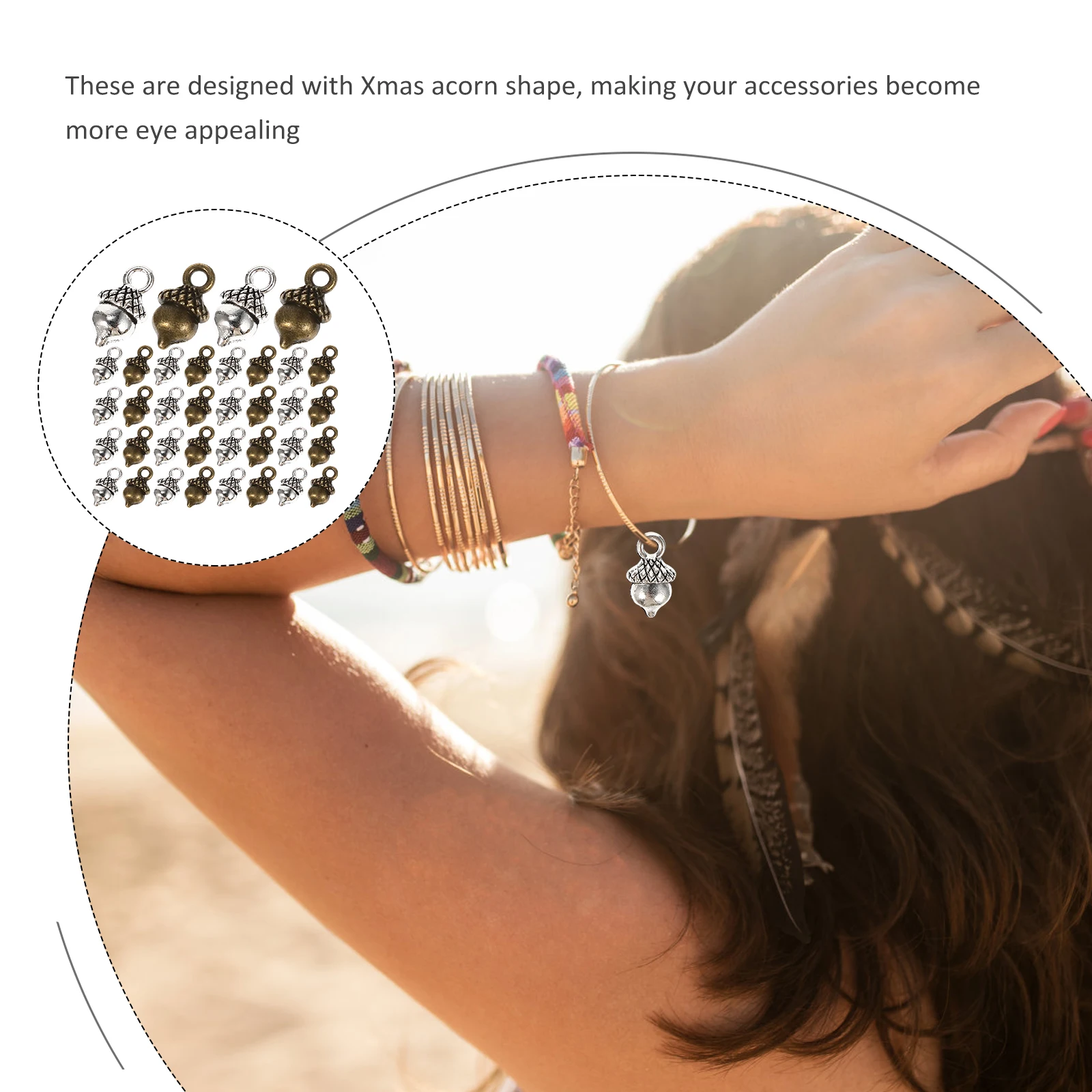 

100Pcs Acorn Pendant for DIY Jewelry Craft Exquisite Alloy Christmas Charms Making Kits for Bracelets Necklaces Anklets Earrings