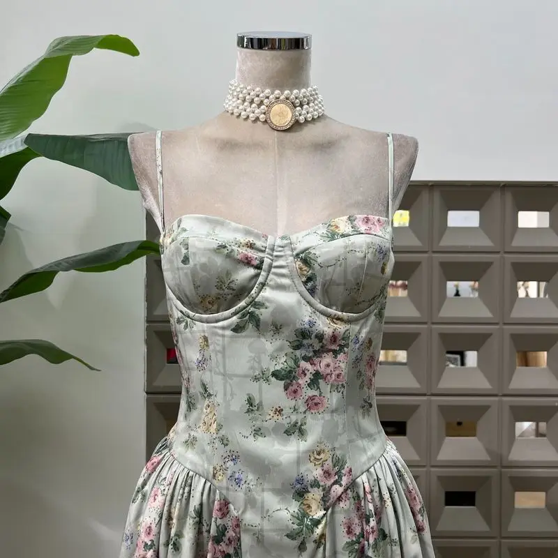 DFDG Abito dal design slim fit a vita bassa con canotta stampata 2025 Nuovo articolo estivo per donna, gonna grande versatile e popolare