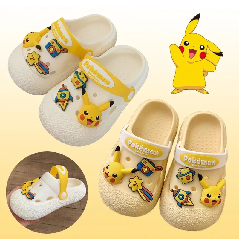 

Pikachu EVA Lightweight Boys and Girls Cute Toddler Anti Slip Hole Slipper Boy Girl Summer Sandals Rocket Anime Sandals Slippers