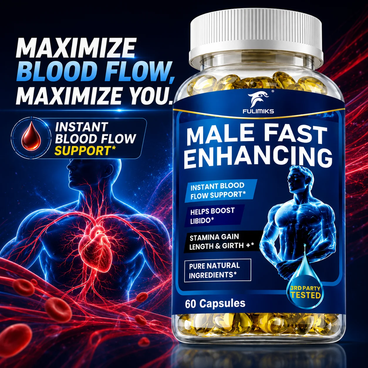 Male Fast Enhancing Supplement, Support Energy Vitality, Relieve Stress, Muscle Builder & Performance Enhance, for Men