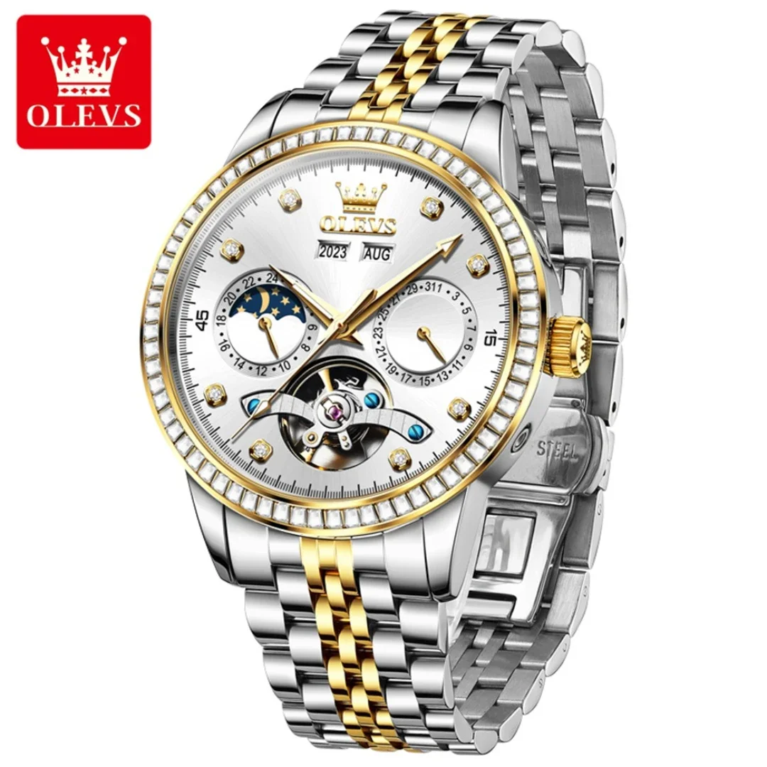 

OLEVS 7016 Fashion Mechanical Watch Stainless Steel Watchband Round-dial Month Display Calendar