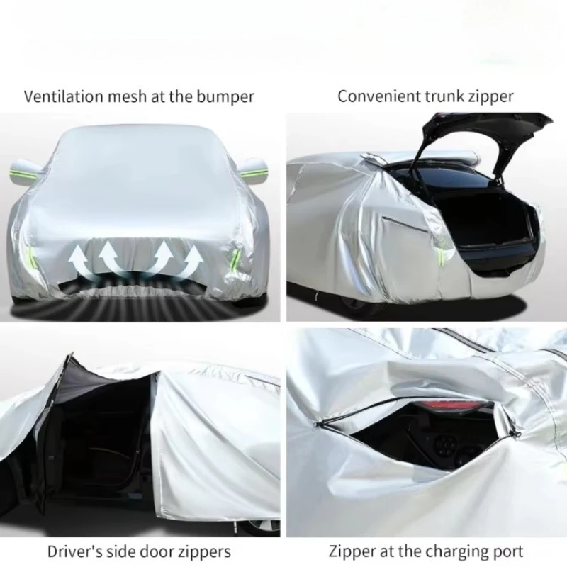 Car Cover for Model Y Car Cover Waterproof All Weather with Ventilated Mesh Charge Port Opening Zipper Door Trunk Opening