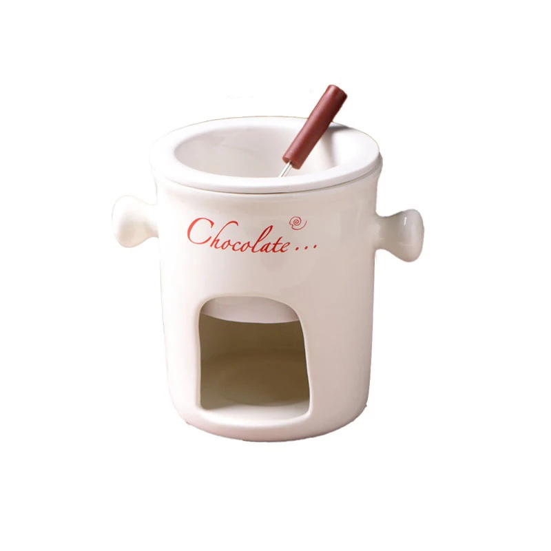Fondue Chocolat Bougie Céramique 130ml – Mug Fondue Avec 2 Fourchettes – Idéal Fêtes & Soirées