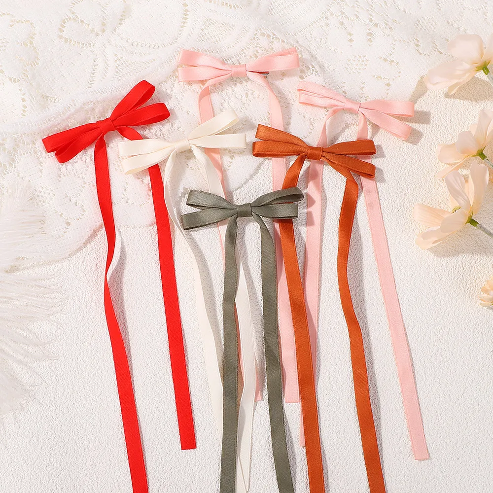 

10 шт., случайный цвет, бант для девочек, длинная лента, заколка для волос, милая девушка, полузавязанные волосы, головные уборы, стильные модные аксессуары для волос, оптовая продажа