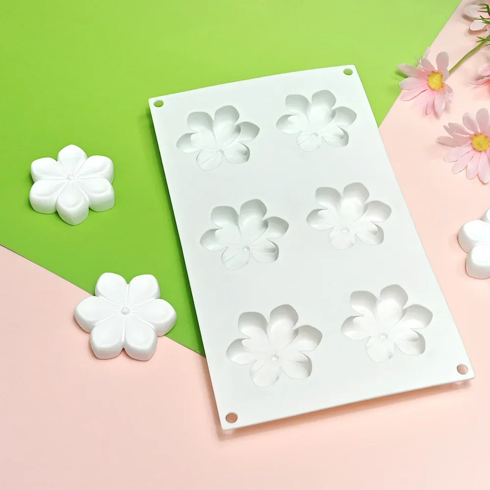 Silicone 6 Holes Flower Rose Cake Ice Cream Chocolate Mold Soap 3D Cupcake Bakeware Baking Dish Cake Pan Muffin Mould