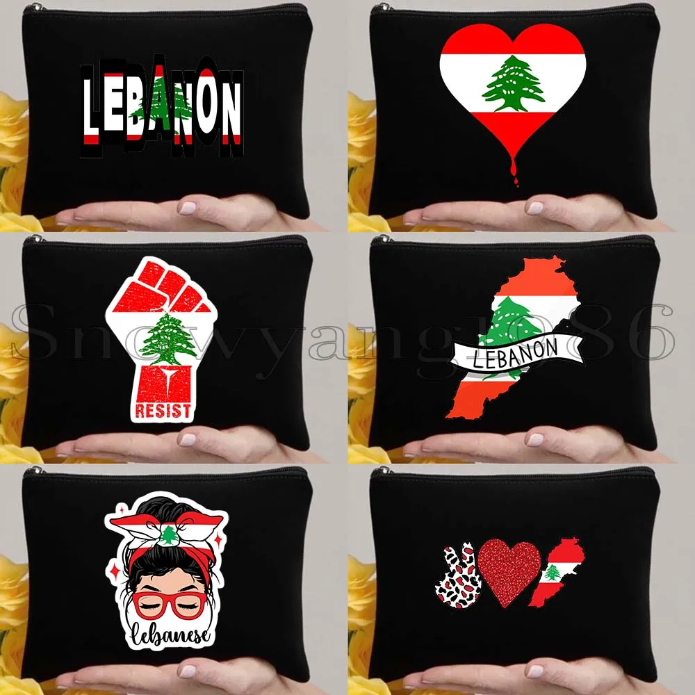 6 piezas de bolsas de lona con diseño de bandera de Beirut, Líbano, con motivos árabes, ideales como regalo para niñas, para cosméticos, maquillaje, artículos de aseo y como estuche para lápices con cremallera.