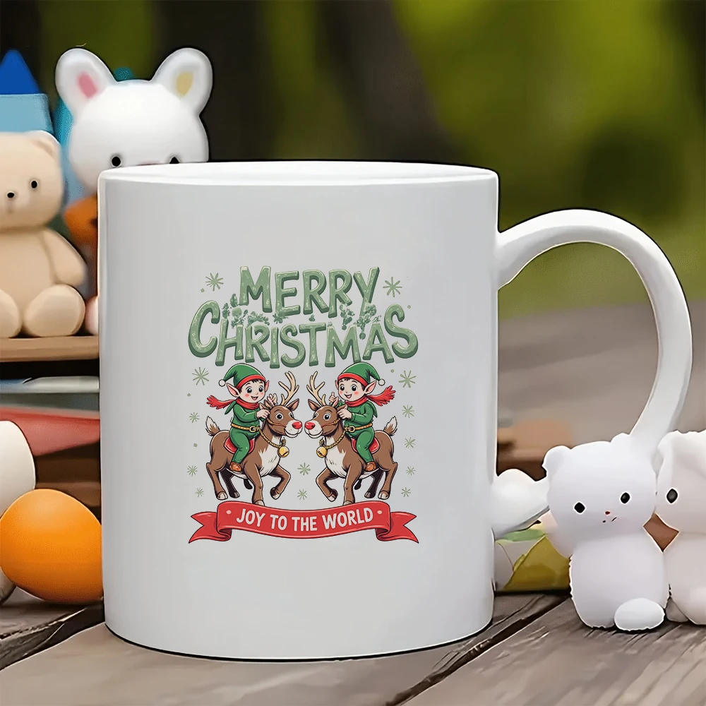

11oz Cup + Christmas Elf Reindeer Design + Kids Cup + Holiday Themed Cup + Family Office Coffee Cup + Joyful Christmas Gift