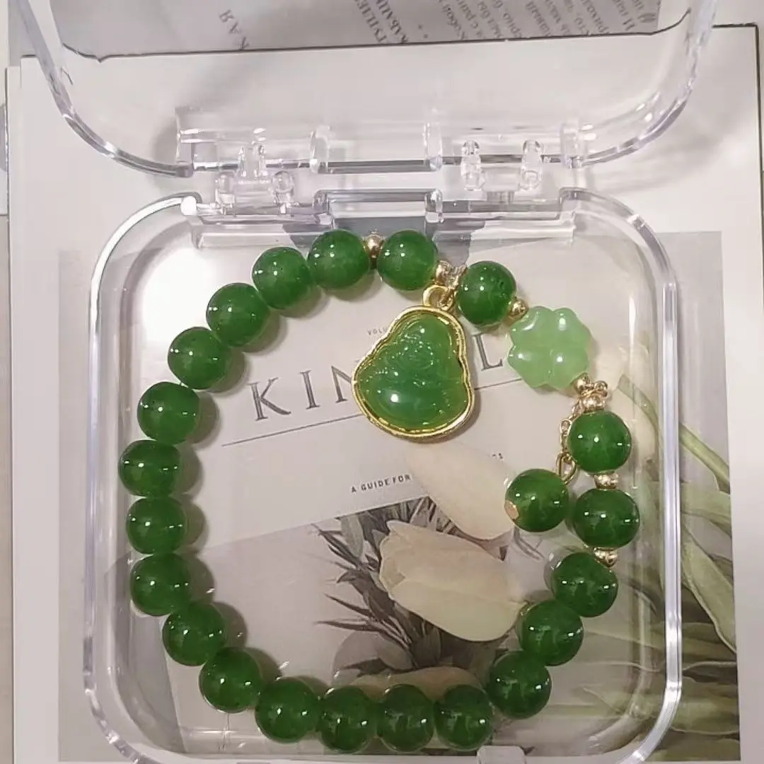 

Натуральный 8 м Hetian Jade Браслет Майтрейи Будды Премиум Ледяной женский браслет высокого класса Нефритовый бисер Универсальный античный стиль