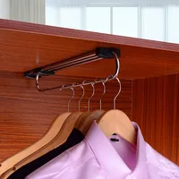 Clothes Storage Pull-Out Rod Adjustable Foldable Metal Hanging Rail for Wardrobes Space-Saving Organizer Drying Racks