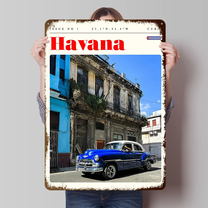 Havana Cuba Travel Printed Poster Customized Retro Wall Art Vintage Metal Tin Signs for Home Bedroom Decoration Room Accessories