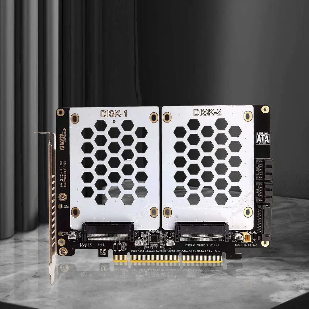 U.2 Dual-Disk Adapter Card with LED Indicator U.2 PCIe Adapter U.2 To PCIe Card Dual U.2 To PCIe 4.0 X8 Adapter