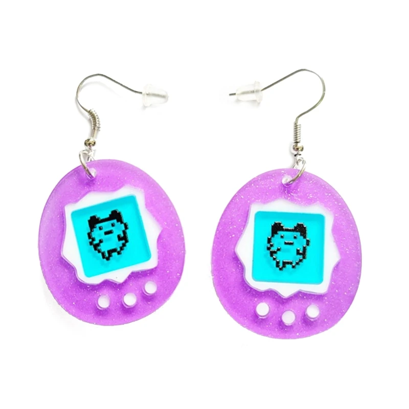 Purple Glitter Powder Egg Acrylic Dangle Earrings for Women Funny Cute Electronic Pet Earrings Punk Jewelry Item