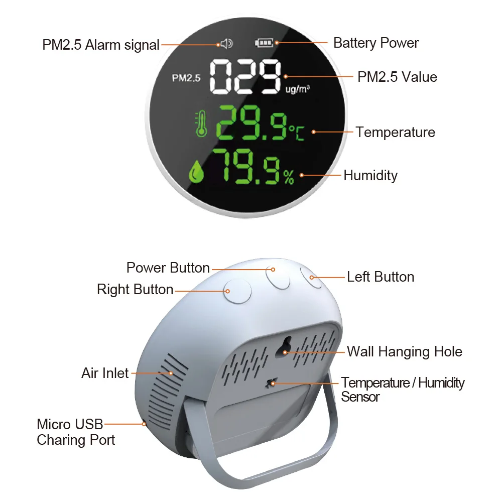 3-in-One Portable Desktop LED Screen Display PM2.5 Meter Thermohygrometer Gas Analyzer Home Office Meeting Room Use Detector