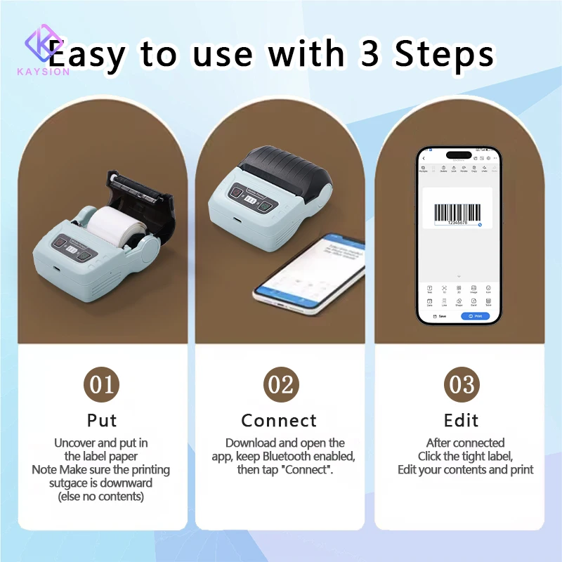 KAYSION Thermal Label Printer for Store/Express, Efficient Printing No Waiting with 6 Rolls Label Paper