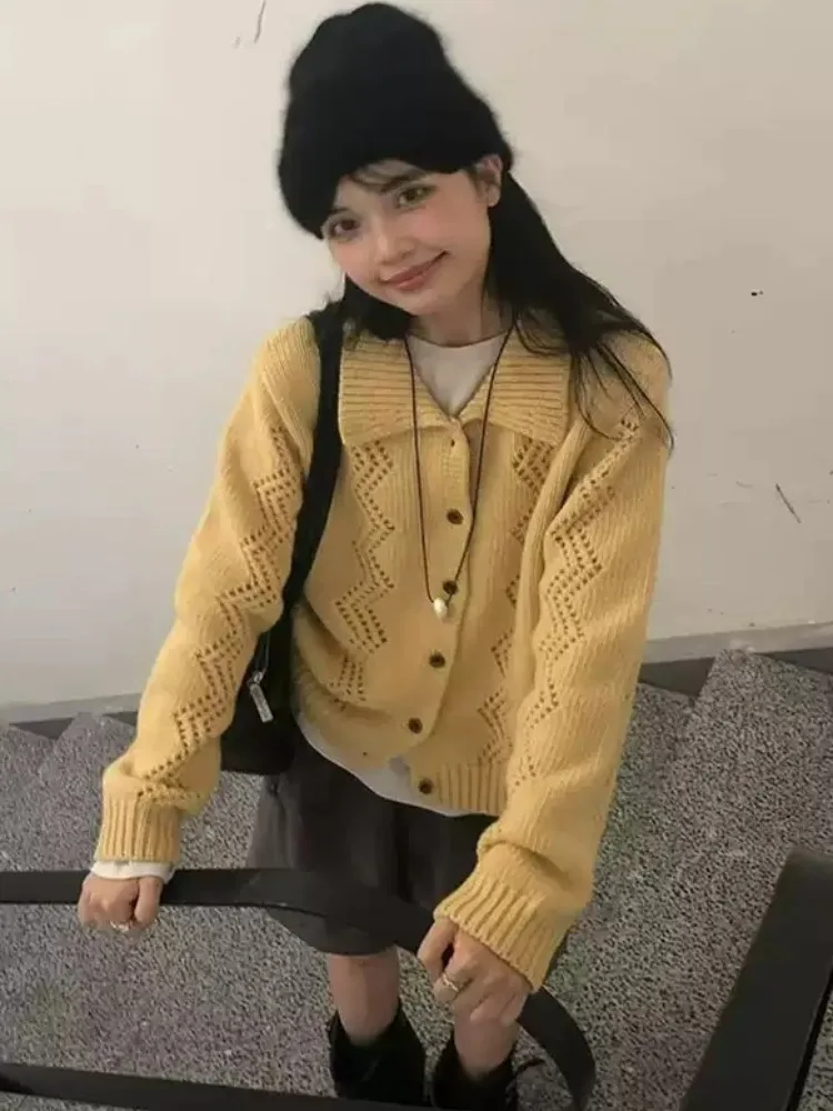 

Yellow Knitted Sweater Jaet Women's Faion Hollow out Collar ort Sve Long Sve Warm Commute Sle Autumn New Arrival