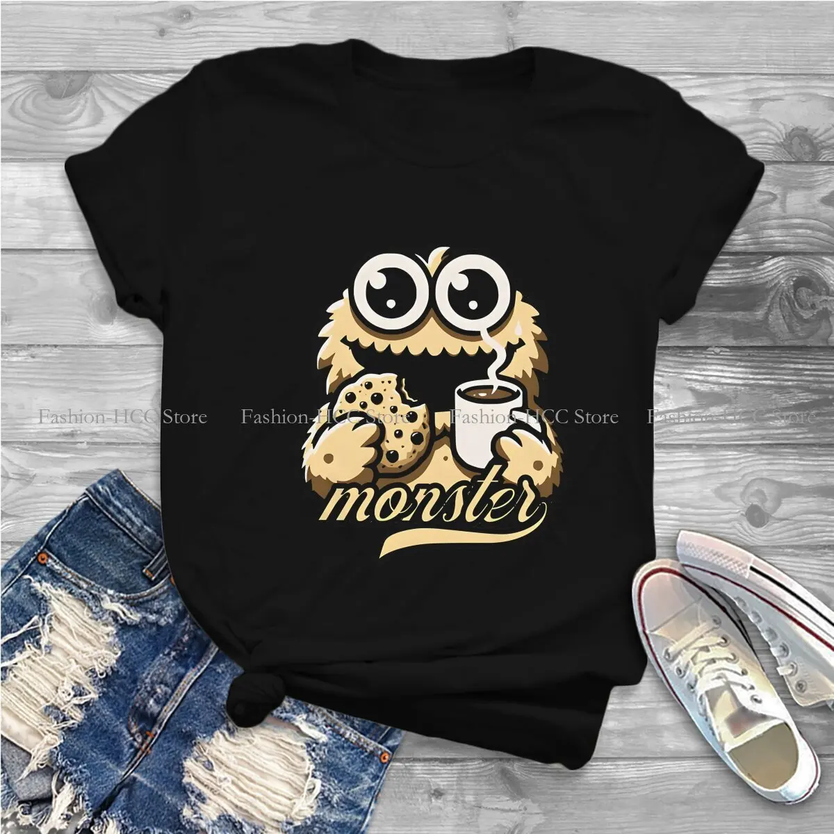 Cookie Monster Cartoon Polyester TShirts Yummy Distinctive Women's T Shirt Funny Clothing