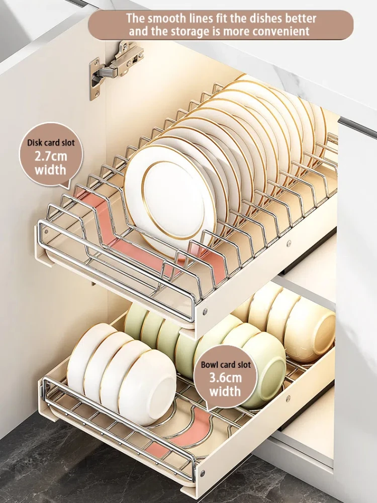 Imagem -06 - Cozinha Bowl Dish Rack de Armazenamento com Trilhos Deslizantes Gaveta Pulável Organizador do Armário Economia de Espaço Soco