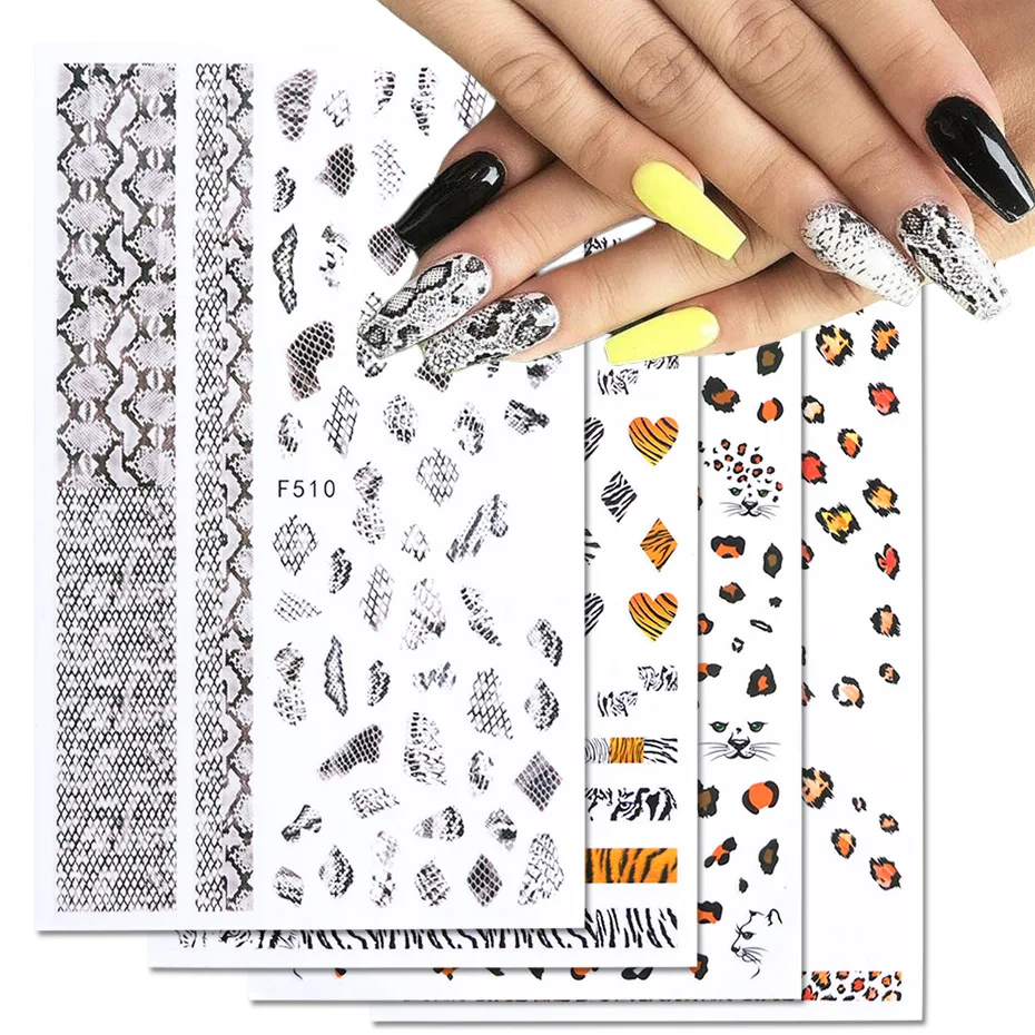 1 pçs 3d listras animais coração adesivos de unhas preto e branco linhas acessórios da arte do prego sliders decorações de unhas florais