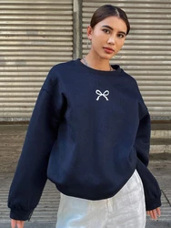 Casual Women's Sweatshirts Kawaii Bow Graphic Prints Pullover Comfortable Warm Oversize Hoodie Autumn Fleece Soft Female Clothes