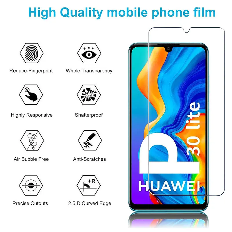 4PCS Tempered Glass For Huawei P30 P20 Pro P40 Lite E P10 Screen Protector For Honor 8 9 S 9X 9A 9C 8X 10 20 30 Protective Glass