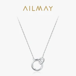 Ailmay 925 Sterling Silver Sparkling Clear CZ Romantic Heart Lock Design Pendant Necklace For Women Fine Jewelry Wedding Gift