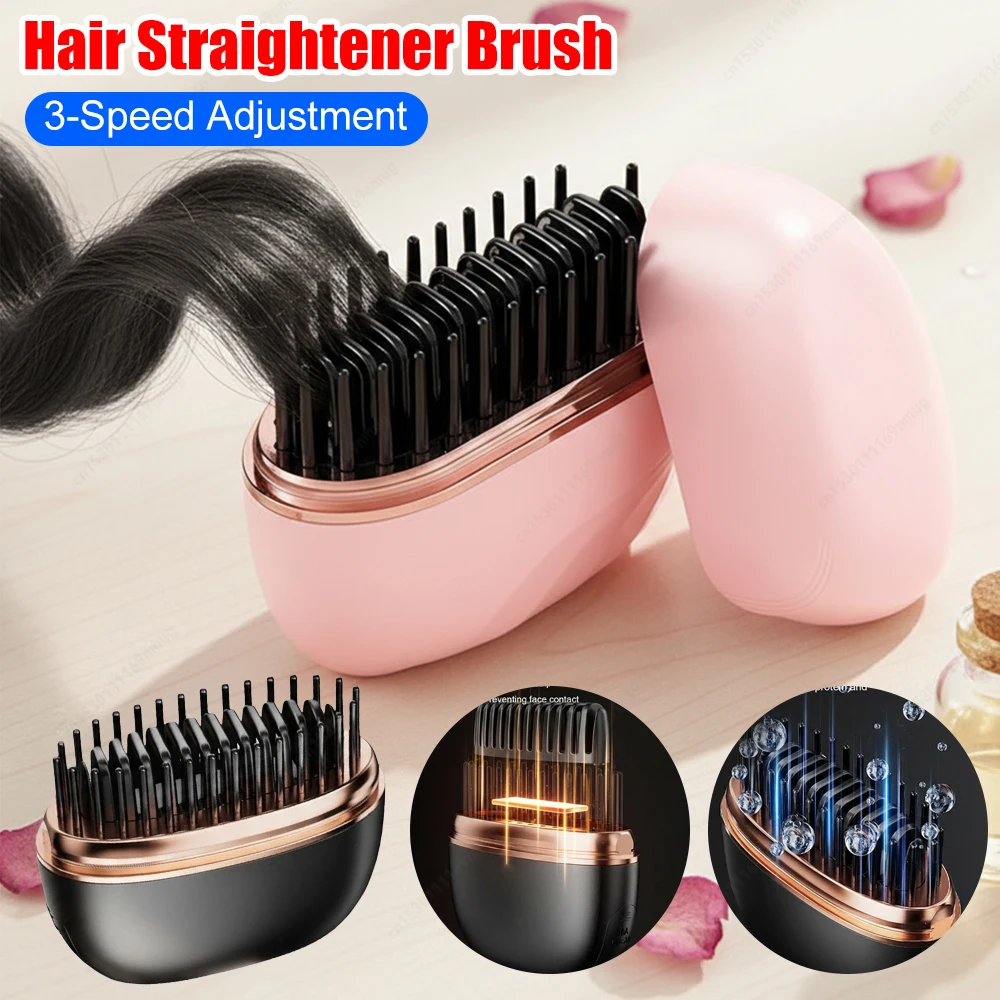 

Mini Straightener Portable Hair Straightener Brush Rechargeable Hair Straightening Comb with 3 Temp Settings for Travel & Home