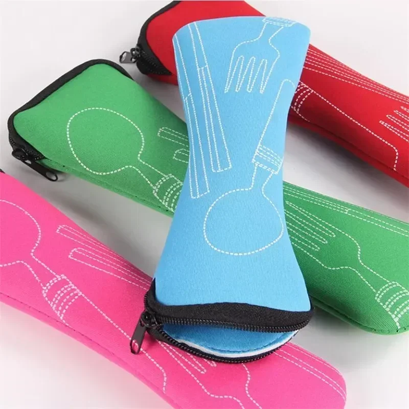 Bolsa de vajilla lavable con cremallera, Kit de cubiertos de viaje, bolsa portátil para cena, herramientas para el hogar, almacenamiento de viaje para acampar, 5 uds.